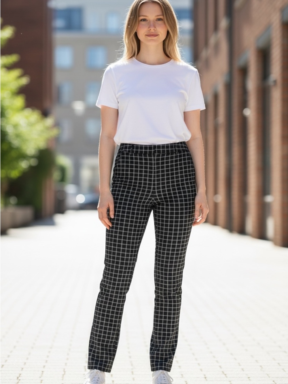 Banana Republic Black Windowpane Straight-Leg Pants